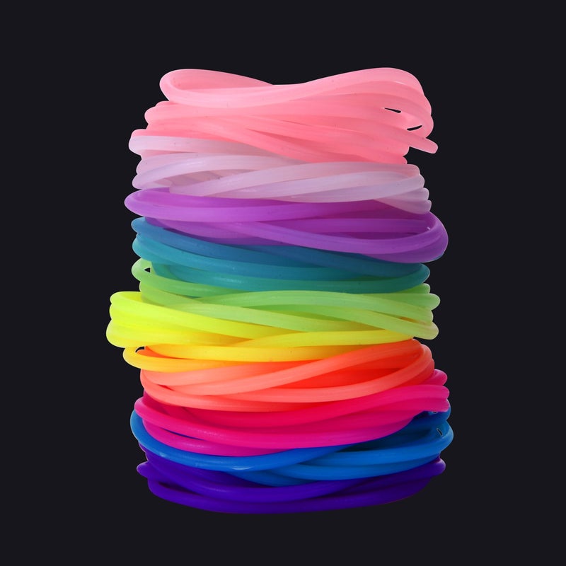 Senkary 120 Pieces Silicone Jelly Bracelets Glow Neon 80s Rubber Bracelets Gel Gummy Elastic Hair Ties for Adults, Women, Kids, Girl, Party Favors (10 Colors) - Image 4